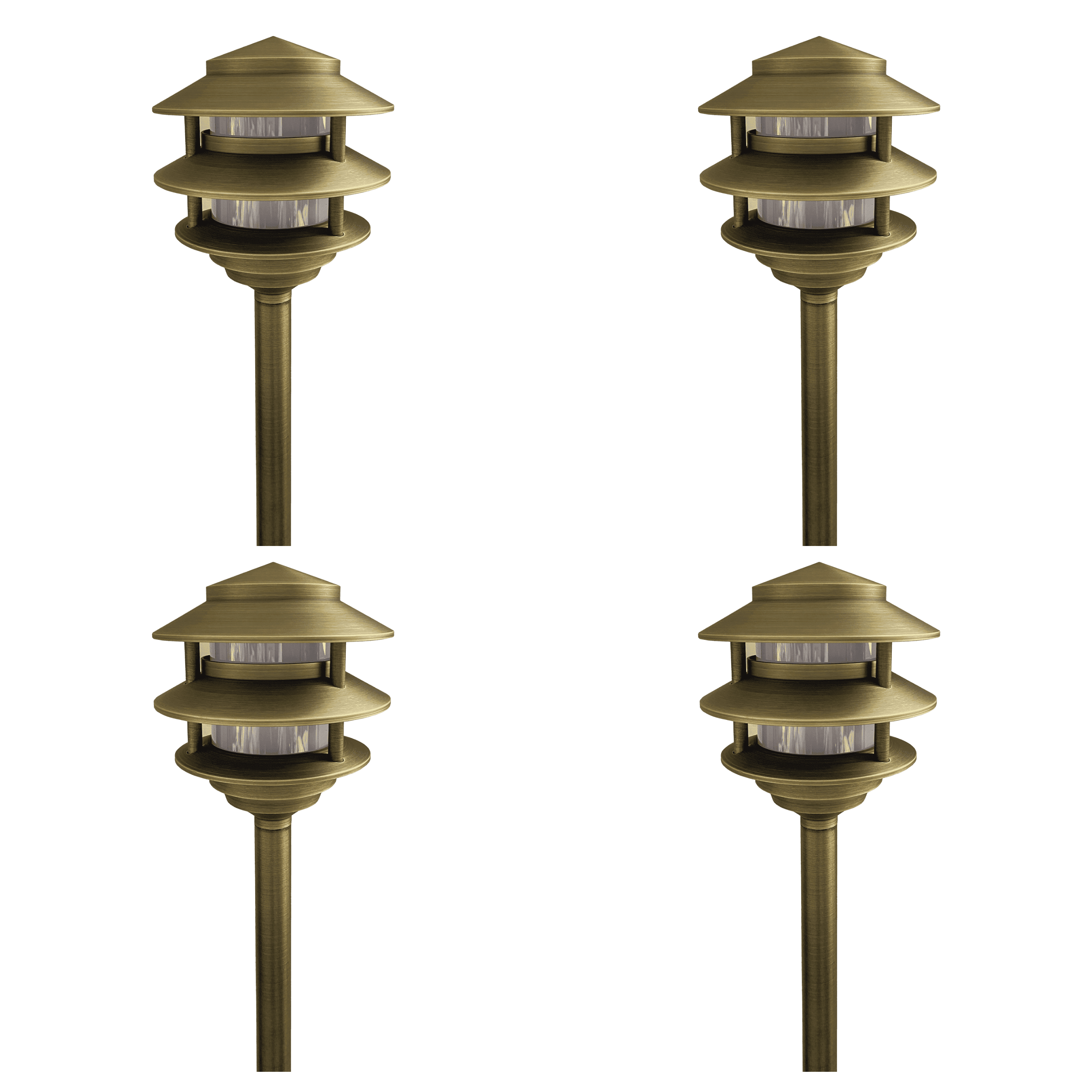 Outdoor Landscape Lighting LED 12V Low Voltage PLB22 4x/8x/12x Package Cast Brass Pagoda LED 12V Low Voltage Pathway Outdoor Lighting Landscape Fixture with G4 3W 3000K Bulb Natural Brass 4 Pack