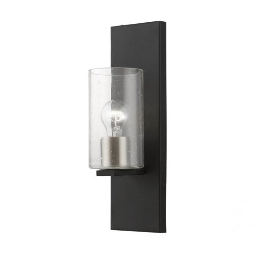 Zurich Outdoor 1 E26 Medium Base Light Bulb Socket Outdoor Wall Sconce 4.5"x15" Light Black with Brushed Nickel Accents Wall Sconce Stainless Steel and Clear Glass 120V for Garden, Exterior and Patio 18471-04