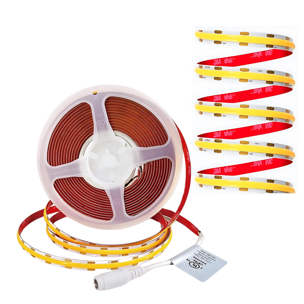 SLD24 Dotless Linear LED Dimmable, 5W/ft 16.4ft COB Strip Lights IP20 Low Voltage 10mm DC24V with Strong 3M VHB Adhesive Tape