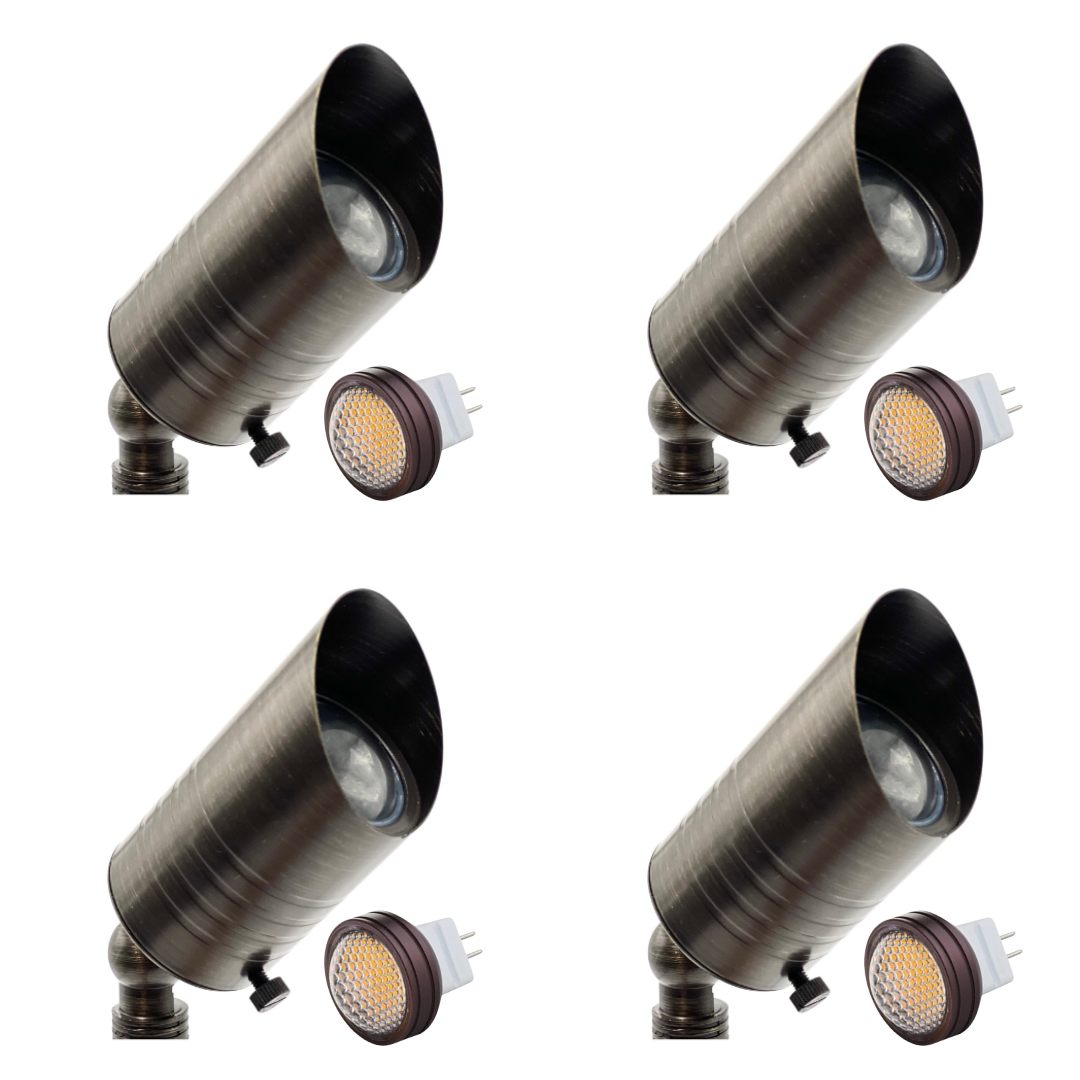 Outdoor Landscape Lighting LED 12V Low Voltage SPBP03 Rein Brown Brass MR8 Spot Light 4x/8x/12x 12V MR8 2.5W Dimmable 27000K Package Low Voltage Outdoor Lighting 4 Pack