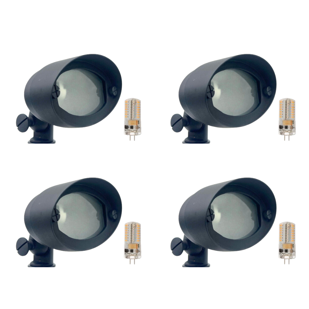 Outdoor Landscape Lighting LED 12V Low Voltage FLBP03 Tulay Black Oval Flood Light 4x/8x/12x G4 2W Dimmable 2700K Package Low Voltage Outdoor Lighting 4 Pack