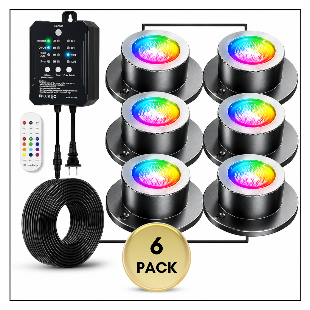 ULBA05 Aluminum Underwater Landscape 12-24V AC/DC 3W RGB+Warm White Integrated Color-changing Fountain Light Pond Lighting IP68 with Remote Control and Transformer Included