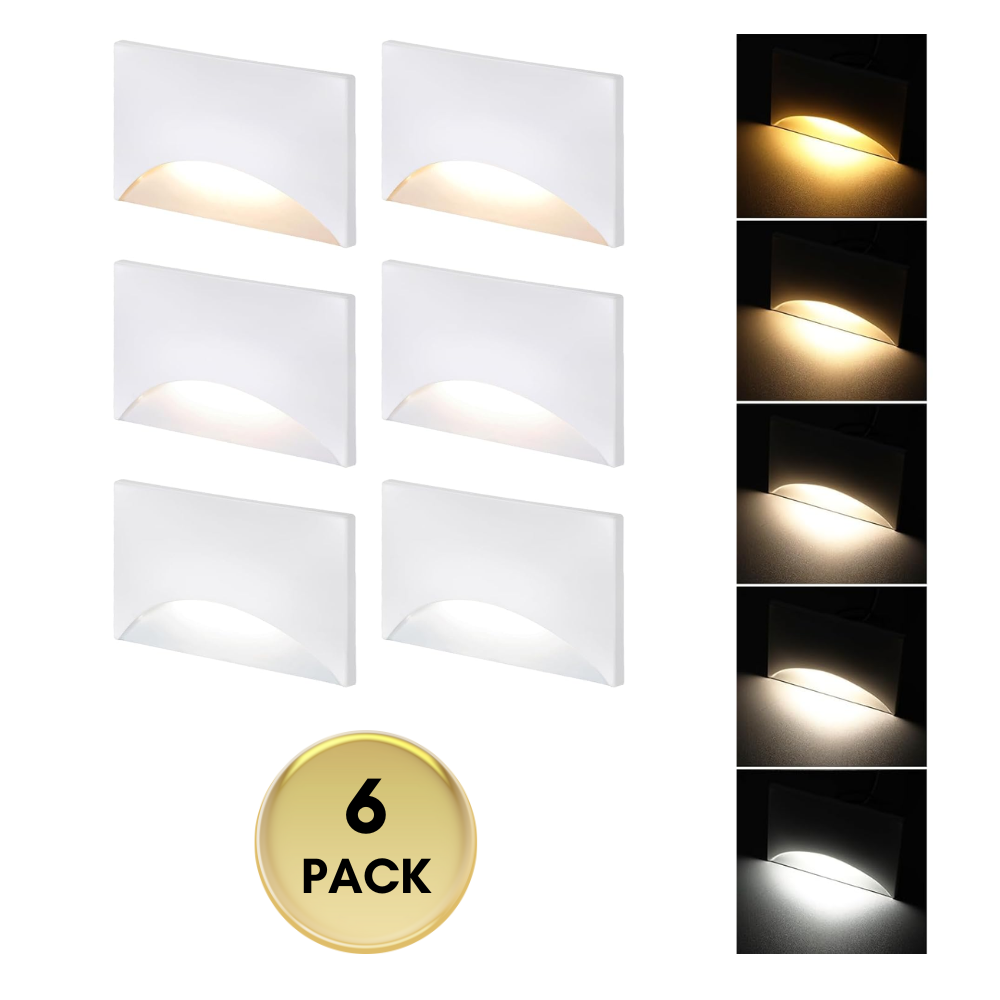 Outdoor Landscape Lighting LED 12V Low Voltage STAH06 5CCT 120V LED Aluminum Outdoor Step Lights, 6-Pack 2700K/3000K/3500K/4000K/5000K Stair Lighting Package, 3W Dimmable LED Lights for Step Stair, CRI90, ETL Listed, IP65 Waterproof White