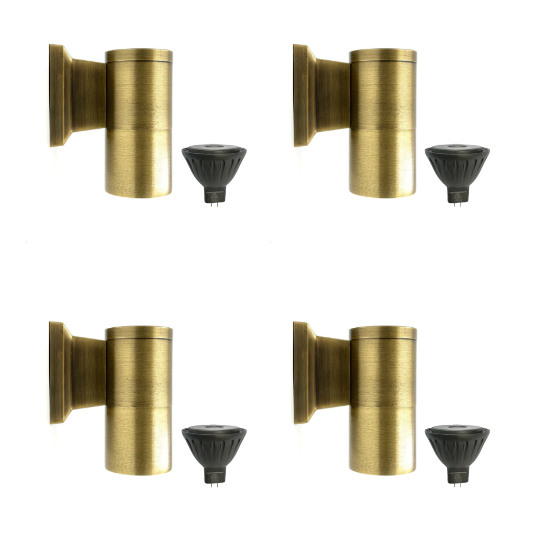 Outdoor Landscape Lighting LED 12V Low Voltage SCSP04 Teide Sconce Brass Finish Down Light 4x/8x/12x MR16 4W Dimmable 2700K Package Low Voltage Outdoor Lighting Antique Brass 4 Pack