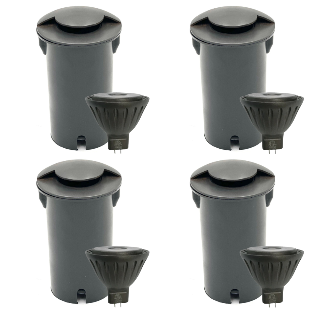 Outdoor Landscape Lighting LED 12V Low Voltage UNBP03 Stel-Path Black In-Ground Well Light 4x/8x/12x MR16 4W Dimmable 2700K Package Low Voltage Outdoor Lighting 4 Pack