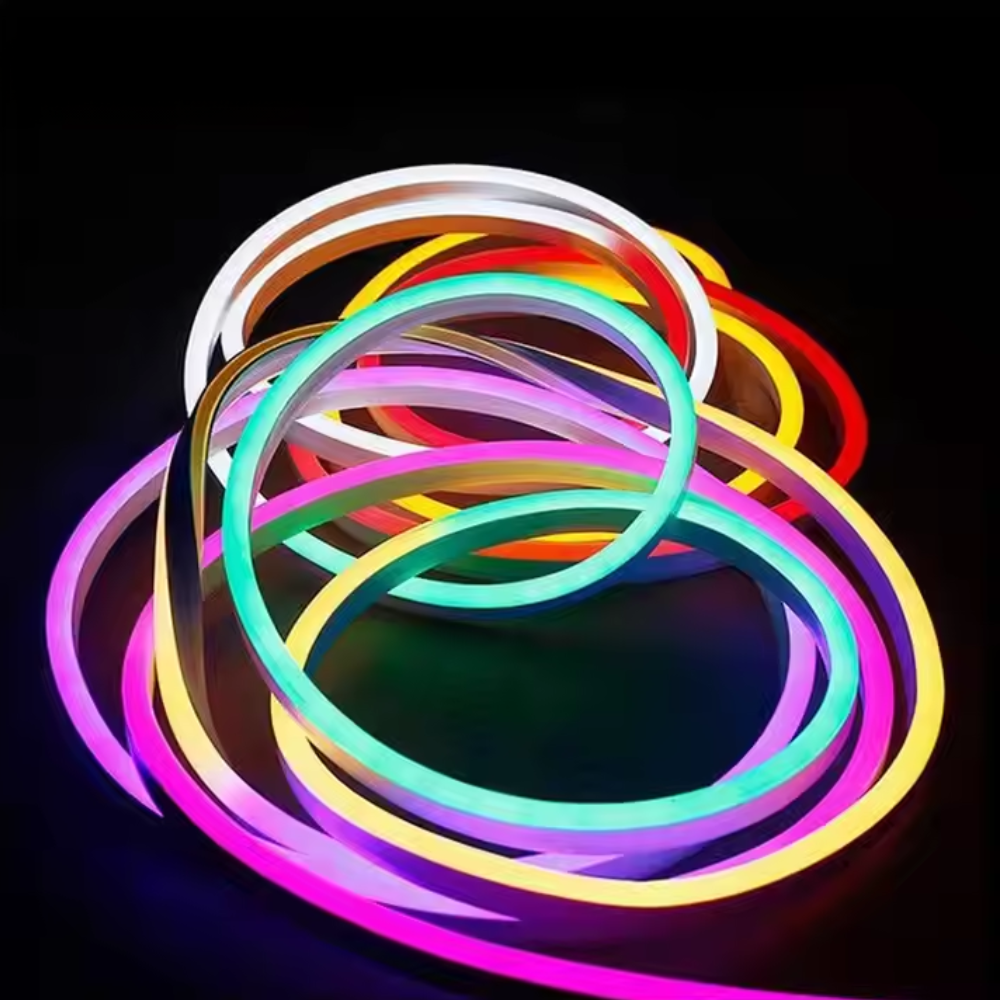 Outdoor Landscape Lighting LED 12V Low Voltage SLNR14 Dotless COB RGB-IC Neon LED Strip Light DC24V IP67 Outdoor Rated Dimmable Low Voltage 10x18mm Silicone Strip Light 32.8ft/65.5ft with Mounting Clips, Screws, Power Adapter with Dimmer and Remote Control