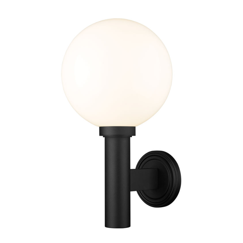 Outdoor Landscape Lighting LED 12V Low Voltage Laurent Outdoor Wall Sconce Light 1 E26 Medium Base Light Bulb Socket Outdoor Marine Grade Aluminum and Glass 12" x 13" x 22.5" Black with White Opal Finish 120V for Garden, Interior, Exterior, Garage and Patio 597B-BK