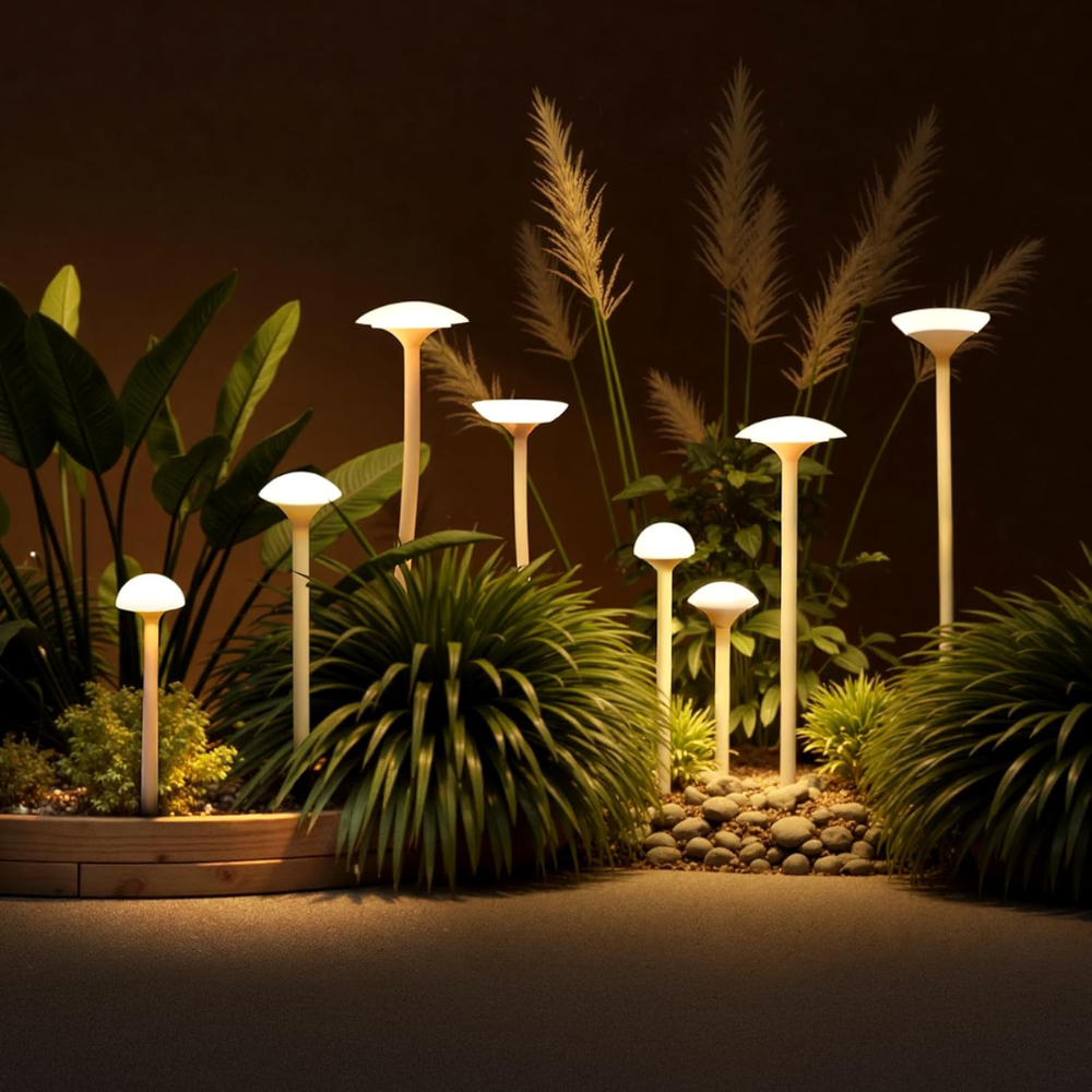 ALP71 DC24V Set of 8 White Mushroom Aluminum 3000K Warm White Integrated LED Low Voltage Path Light with Transformer Included