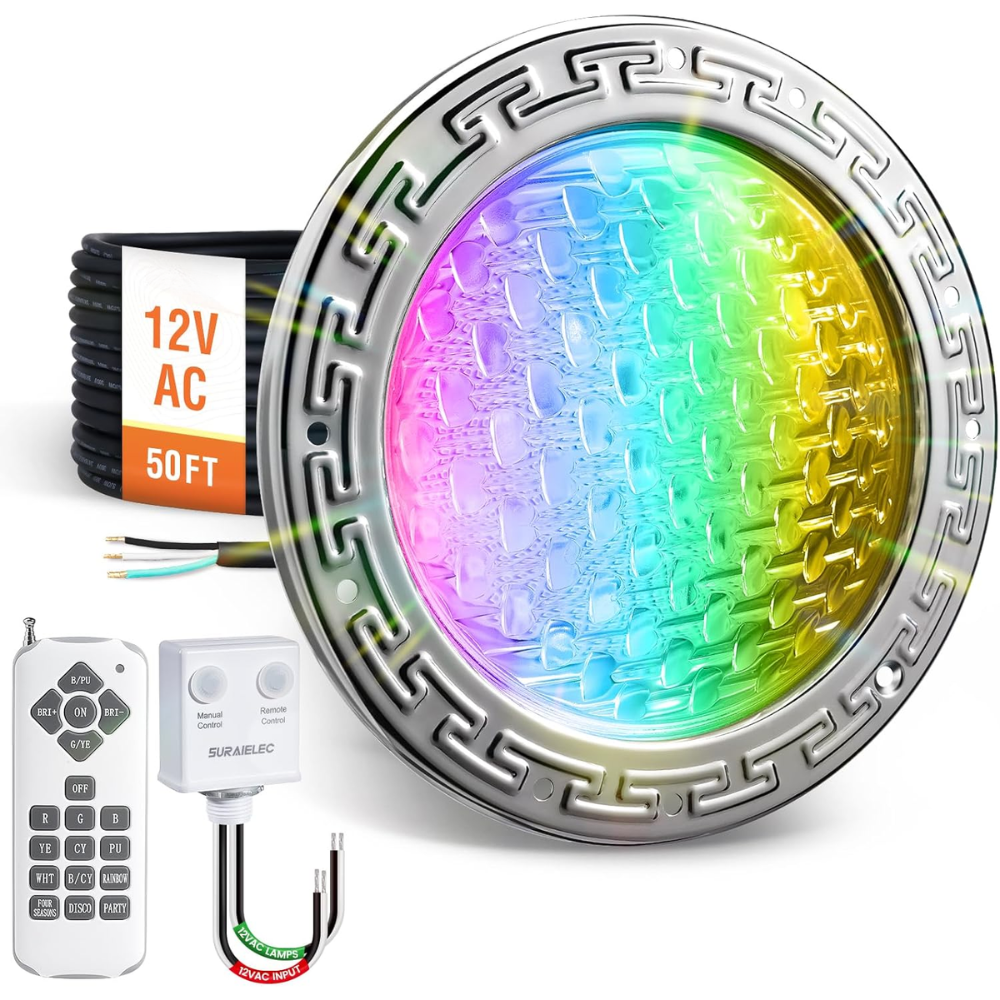 PL35 12V AC Remote-Operated LED Stainless Steel Pool Light Jacuzzi Spa RGB Color Changing Low Voltage Light with Remote Control