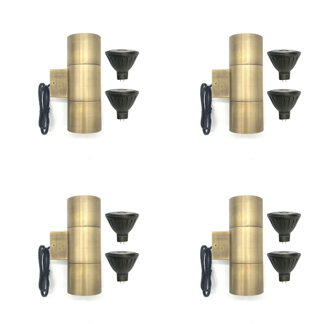 Outdoor Landscape Lighting LED 12V Low Voltage SCSP01 Stelvio Sconce Antique Brass Finish Up/Down Light 4x/8x/12x MR16 4W Dimmable 2700K Package Low Voltage Outdoor Lighting 4 Pack