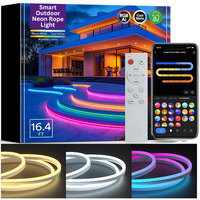 SLNR06 Dotless COB Smart Wi-Fi RGBAICW 1.45W/ft Neon LED Strip Light DC24V IP65 Outdoor Rated Dimmable Low Voltage Silicone Strip Light with Mounting Clips, Screws, Power Adapter and Remote Control