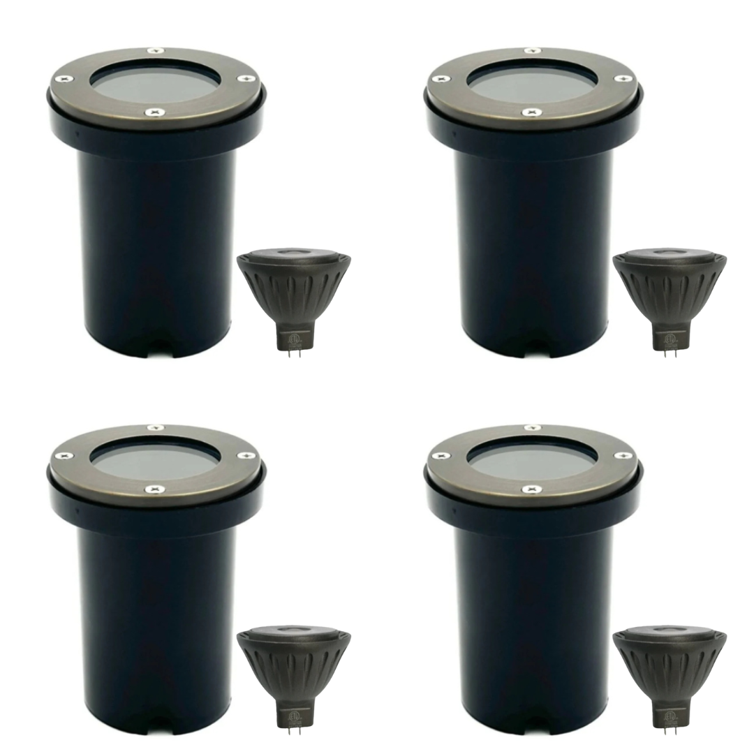 Outdoor Landscape Lighting LED 12V Low Voltage UNBP06 Rein Brown Brass In-Ground Well Light 4x/8x/12x MR16 4W Dimmable 2700K Package Low Voltage Outdoor Lighting 4 Pack