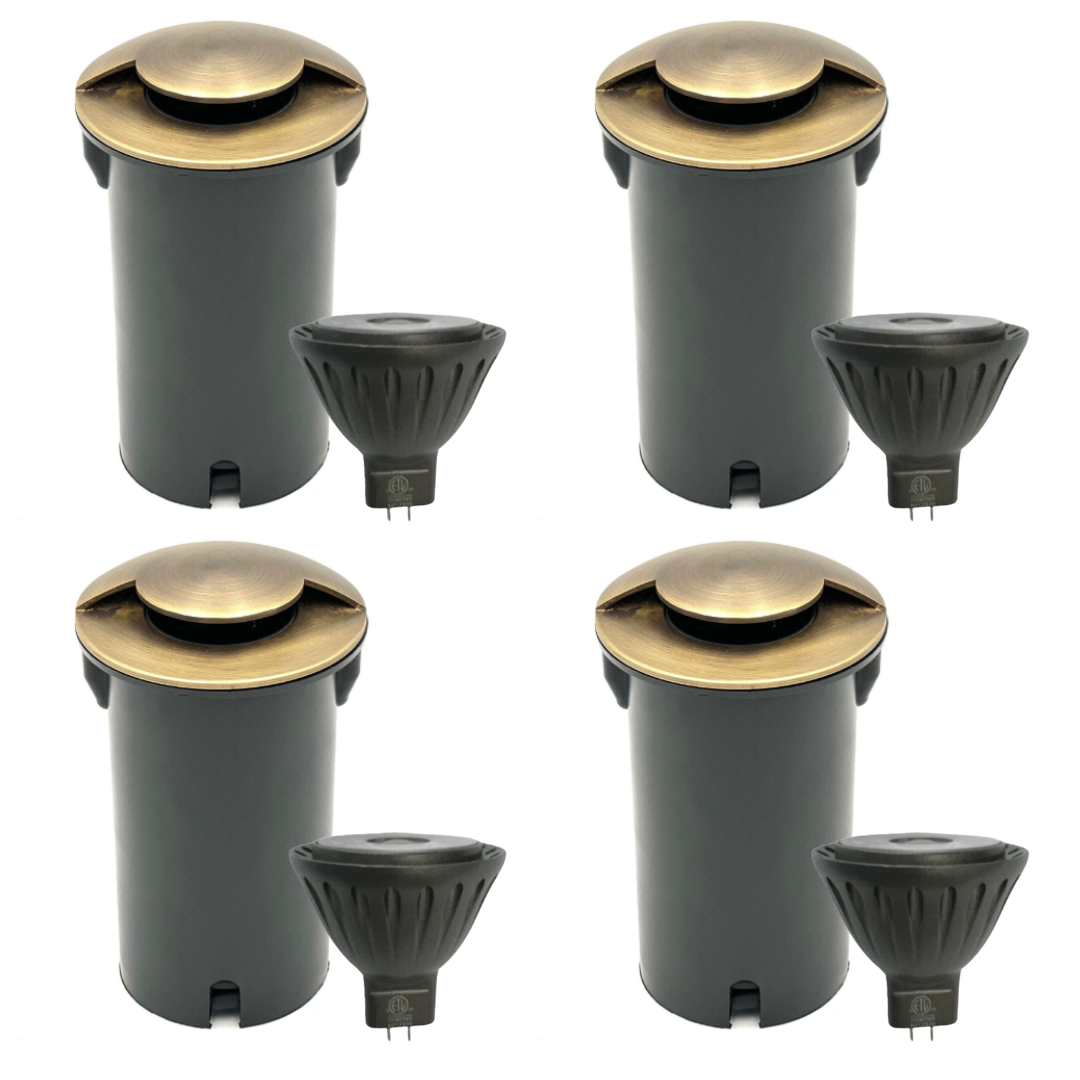 Outdoor Landscape Lighting LED 12V Low Voltage UNBP04 Stel-Path Antique Brass In-Ground Well Light 4x/8x/12x MR16 4W Dimmable 2700K Package Low Voltage Outdoor Lighting 4 Pack