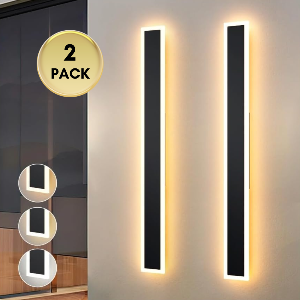 SCH15 2-Pack 3CCT 39.4 Inch LED Rectangular Modern Outdoor Wall Sconce Light Dimmable 120V Line Voltage IP65