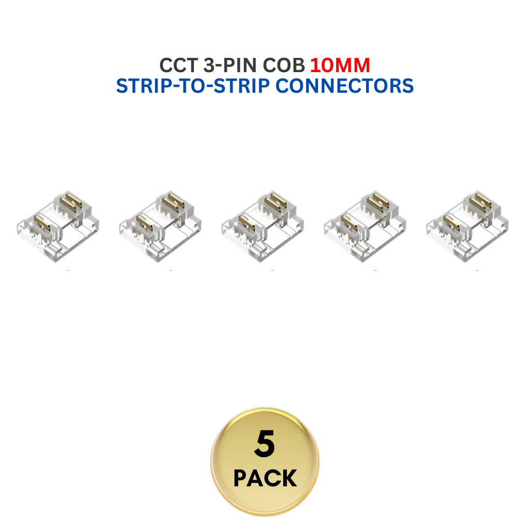 5-Pack SLD 3-Pin Low-Voltage for CCT COB Dotless Strip Light Connectors 10mm and 12mm