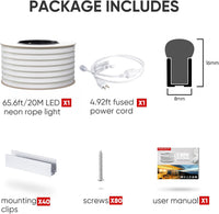 SLN06 Dotless Neon LED Strip Light 110-130V 8mm (W) x 16mm (H) IP65 Outdoor Rated Dimmable High Voltage Silicone Strip Light with Mounting Clips, Screws with Power Cable