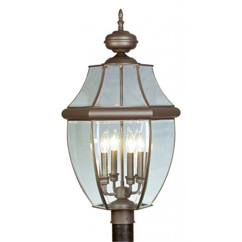Monterey Candelabra Base Light Bulb Socket Extra Large Outdoor Post Top Lantern 29" x 16"  Hand Crafted Solid Brass and Clear Beveled Glass, Bronze Finish 120V for Garden, Exterior Post - 2358-07