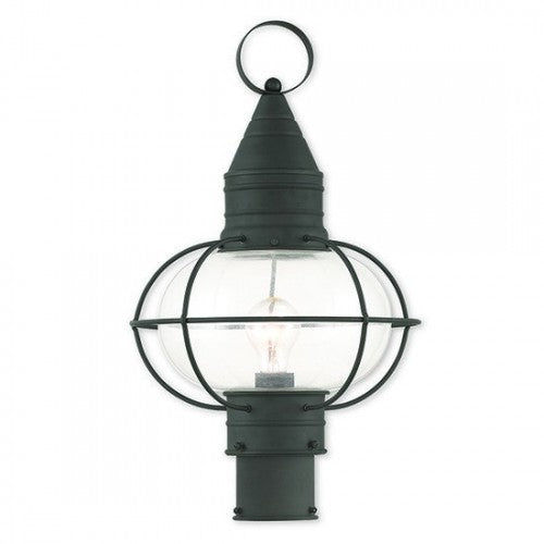 Newburyport Medium Base 1 Light Bulb Socket Large Outdoor Post Top Lantern 19.75" x 12" Hand Crafted Solid Brass and Hand Blown Clear Glass, Black Finish 120V for Garden, Exterior Post - 26905-04