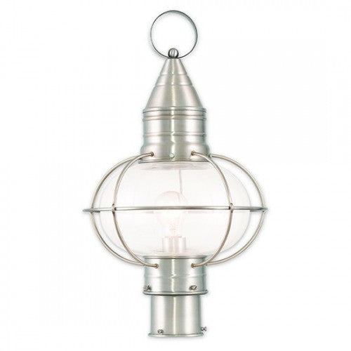 Newburyport Medium Base 1 Light Bulb Socket Large Outdoor Post Top Lantern 19.75" x 12" Hand Crafted Solid Brass and Hand Blown Clear Glass, Brushed Nickel Finish 120V for Garden, Exterior Post - 26905-91