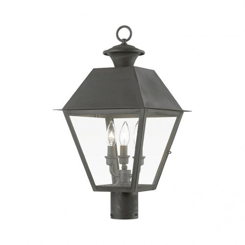 Wentworth Candelabra Base 3 Light Bulb Sockets Outdoor Large Post Top Lantern 12" Sq. x 22" Solid Brass and Clear Glass, Charcoal Finish  120V for Garden, Exterior Post - 27219-61