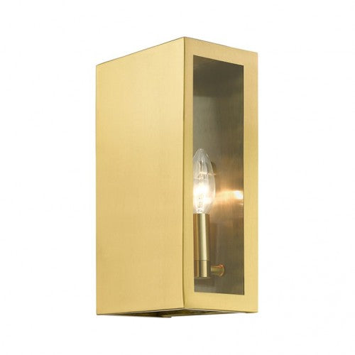 Winfield Outdoor 2 E12 Candelabra Base Light Bulb Sockets Outdoor ADA-Compliant Stainless Steel Wall Sconce 6"x11" Gold Satin Candles Finish 120V for Garden, Interior, Exterior and Patio 29122-32