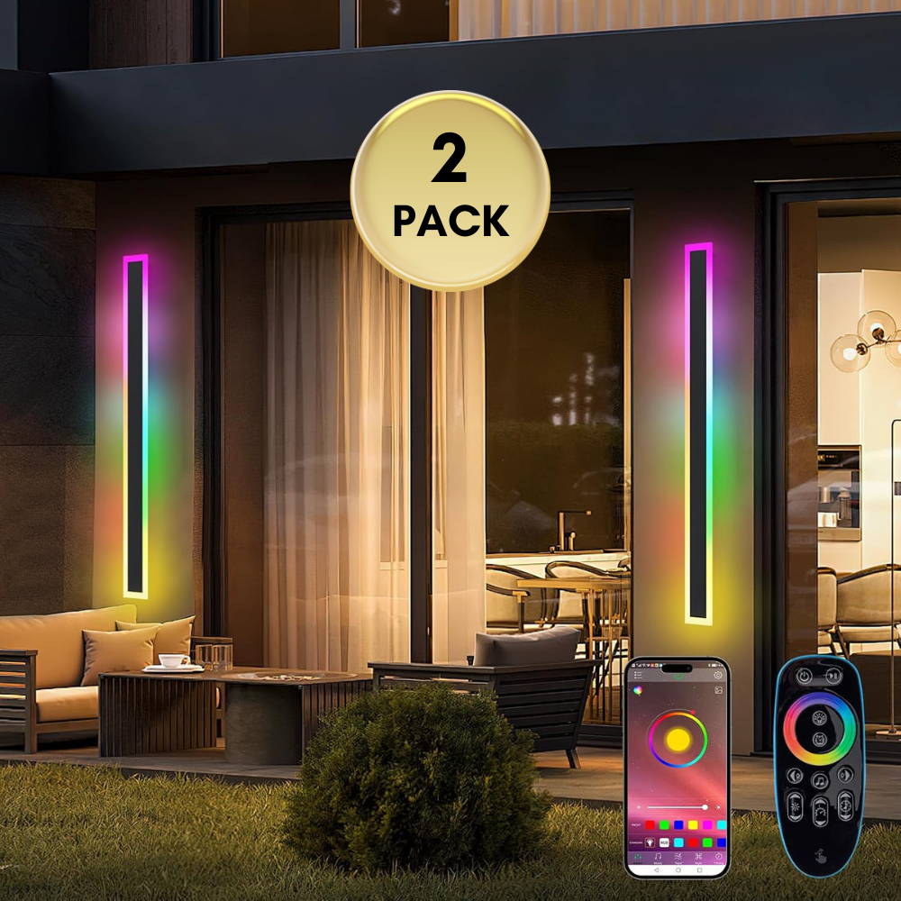 SCH16 2-Pack RGB-IC Tunable White 39.4 Inch LED Rectangular Modern Outdoor Wall Sconce Light Dimmable 120V Line Voltage IP65