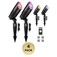 ALSR04 RGB+2700K-5000K LED Landscape Spotlights Package, 5W Low Voltage 12V Cast Aluminum Directional Outdoor Landscape Lighting IP65 Waterproof