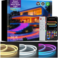 SLNR06 Dotless COB Smart Wi-Fi RGBAICW 1.45W/ft Neon LED Strip Light DC24V IP65 Outdoor Rated Dimmable Low Voltage Silicone Strip Light with Mounting Clips, Screws, Power Adapter and Remote Control