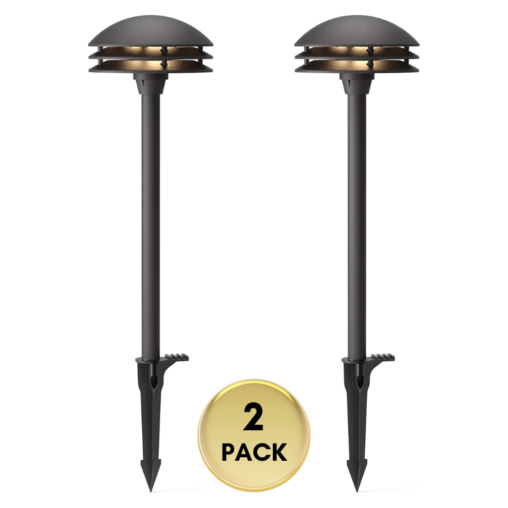 Outdoor Landscape Lighting LED 12V Low Voltage ALP72 2 and 8 Pack Integrated LED Landscape 3-Tier Pagoda Metal Pathway Lights Package, 3000K 4W 80 LM Low Voltage 12V AC Bronze Pagoda Outdoor Landscape Lighting 2 Pack