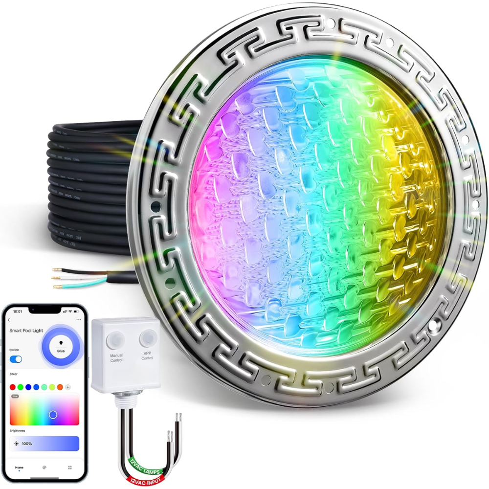 Outdoor Landscape Lighting LED 12V Low Voltage PL35 12V AC Smart LED Stainless Steel Pool Light Jacuzzi Spa RGB Color Changing Low Voltage Light, Works with Alexa, Google Assistant via Smart Life App 10 Inches