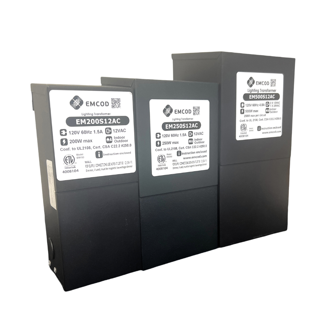 Outdoor Landscape Lighting LED 12V Low Voltage EM Series 12V/24V AC Low Voltage Dimmable Transformers LED Driver Outdoor Rated (EMCOD)