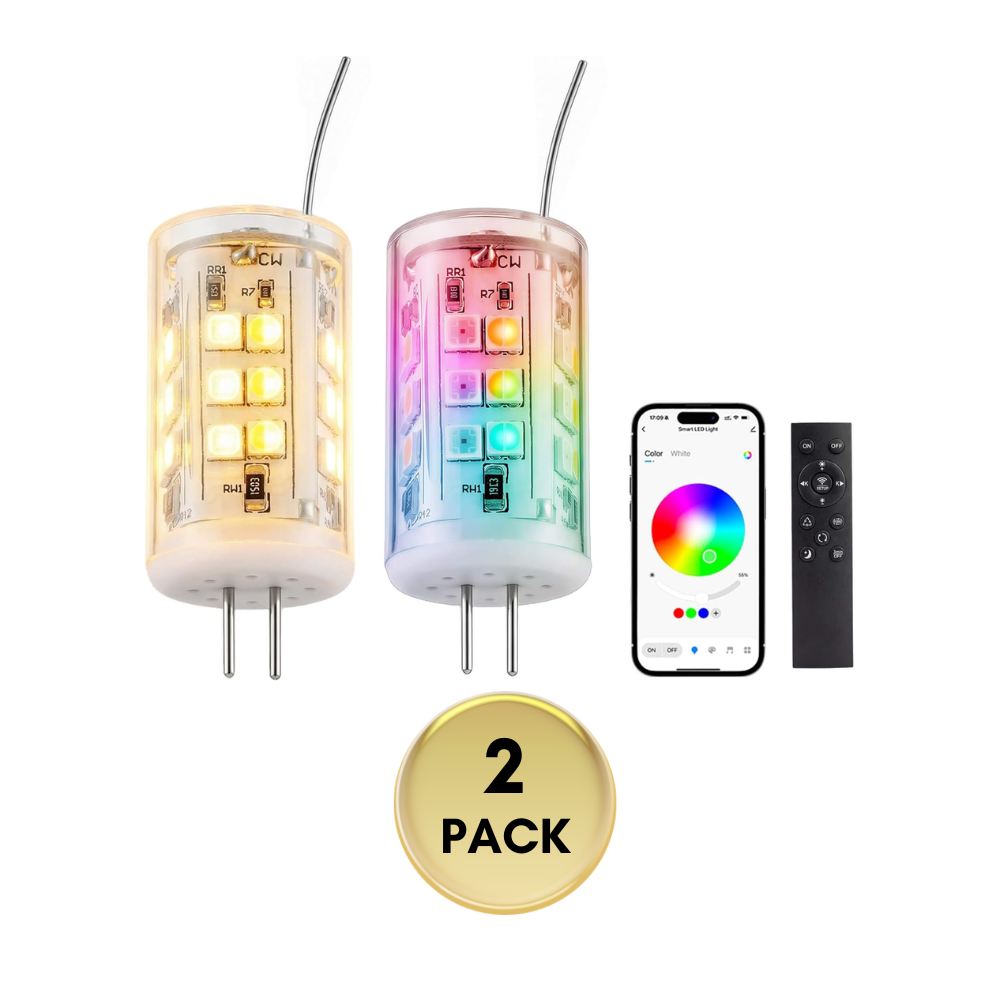 3W G4 RGBCW 2700K-5000K Smart Bluetooth 12V Low Voltage LED Light Bulbs Package with Remote Dimmable Energy Saving