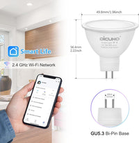RGBCW MR16 5W Smart WIFI LED Light Bulb 4 Pack, Energy Saving RGBCW Color Changing 12V Outdoor LED Bulb Compatible with Alexa, Google Assistant, and Siri