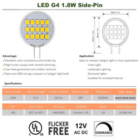 G4 Bi Pin LED Cápsula 12V Bombilla Luz de bajo consumo IP65 Impermeable