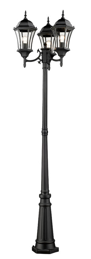 Wakefield 522MP3 3 Lights Outdoor Post Mounted Fixture Post Head and Post 25" x 25" x 90" Black Aluminum Clear Beveled Glass Line Voltage Medium 120V 3 E26 Base Sockets for Garden, Exterior Lighting