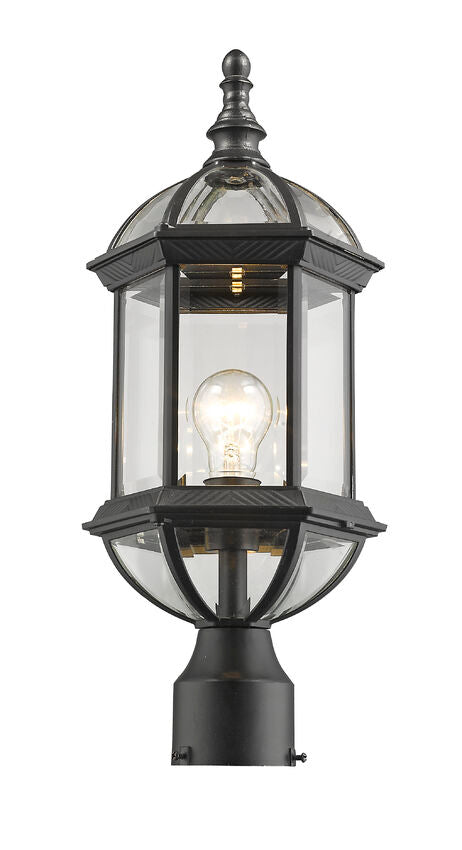 Annex 563PHM Outdoor Post Mounted Fixture Post Head Lights 8" x 8" x 19.5" Black Aluminum Clear Beveled Glass Line Voltage Medium 120V 1 E26 Base Socket for Garden, Exterior Lighting
