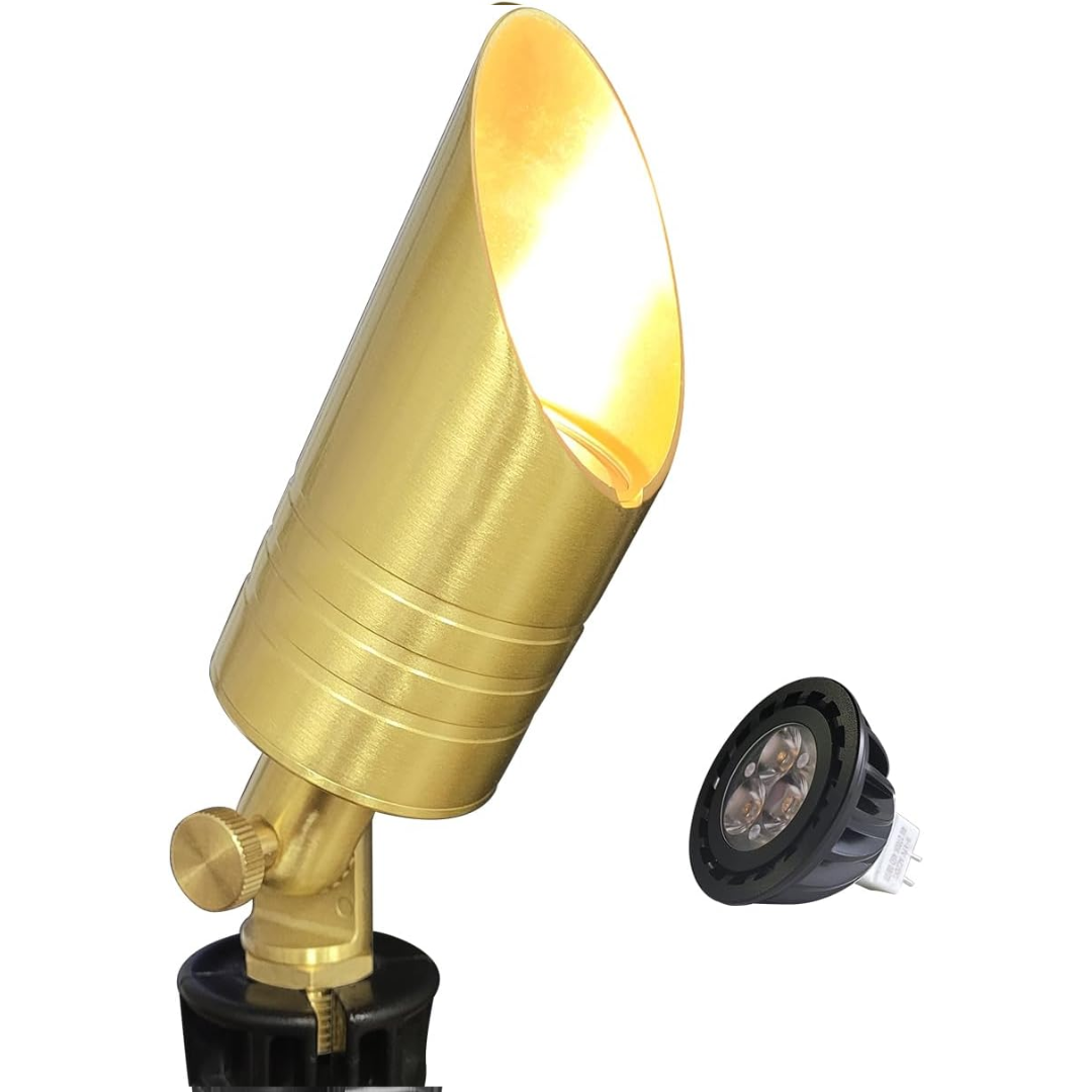 Outdoor Landscape Lighting LED 12V Low Voltage SPBA18 MR16 Golden Brass Spotlight Package 12V AC/DC Low Voltage Outdoor Lighting with 5W 2700K Warm White Bulb 1 Pack with 5W 2700K MR16 Bulb