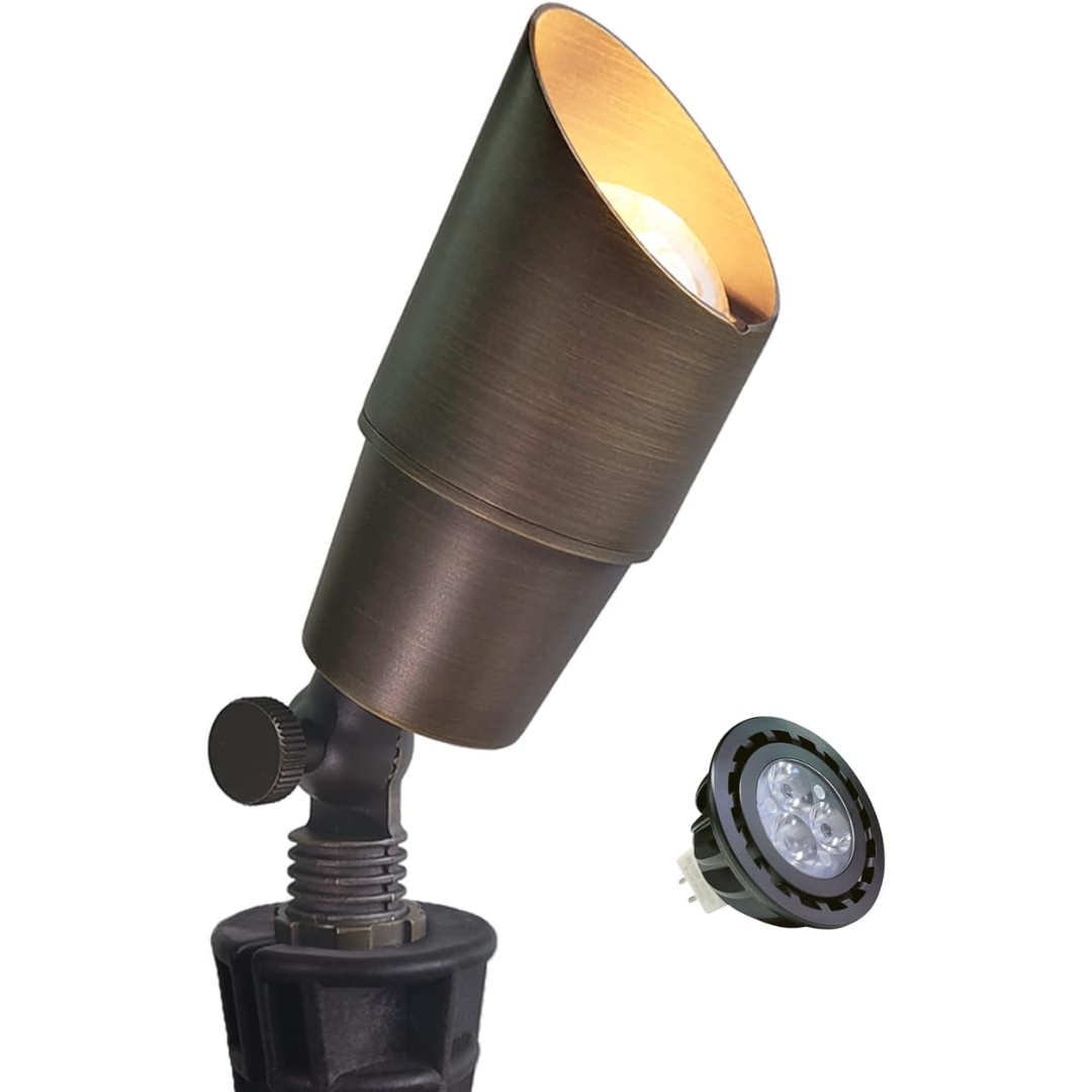 Outdoor Landscape Lighting LED 12V Low Voltage SPBA16 MR16 Brass Spotlight Package 12V AC/DC Low Voltage Outdoor Lighting with 5W 2700K Warm White Bulb 1 Pack with 5W 2700K MR16 Bulb