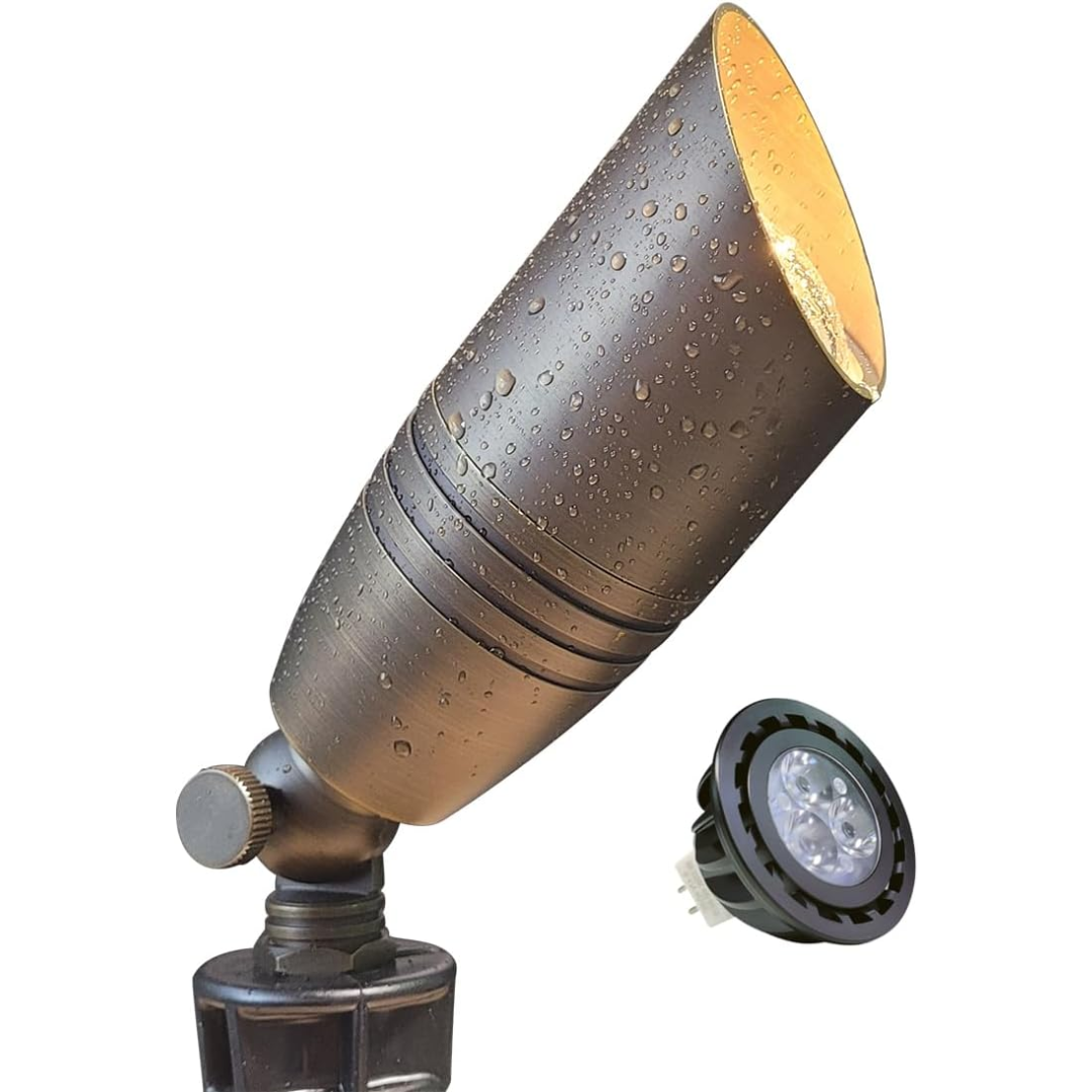 Outdoor Landscape Lighting LED 12V Low Voltage SPBA15 MR16 Brass Spotlight Package 12V AC/DC Low Voltage Outdoor Lighting with 5W 2700K Warm White Bulb 1 Pack with 5W 2700K MR16 Bulb
