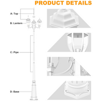 PLH02 Classic Black or White Aluminum 3-Head Post Light 92.5