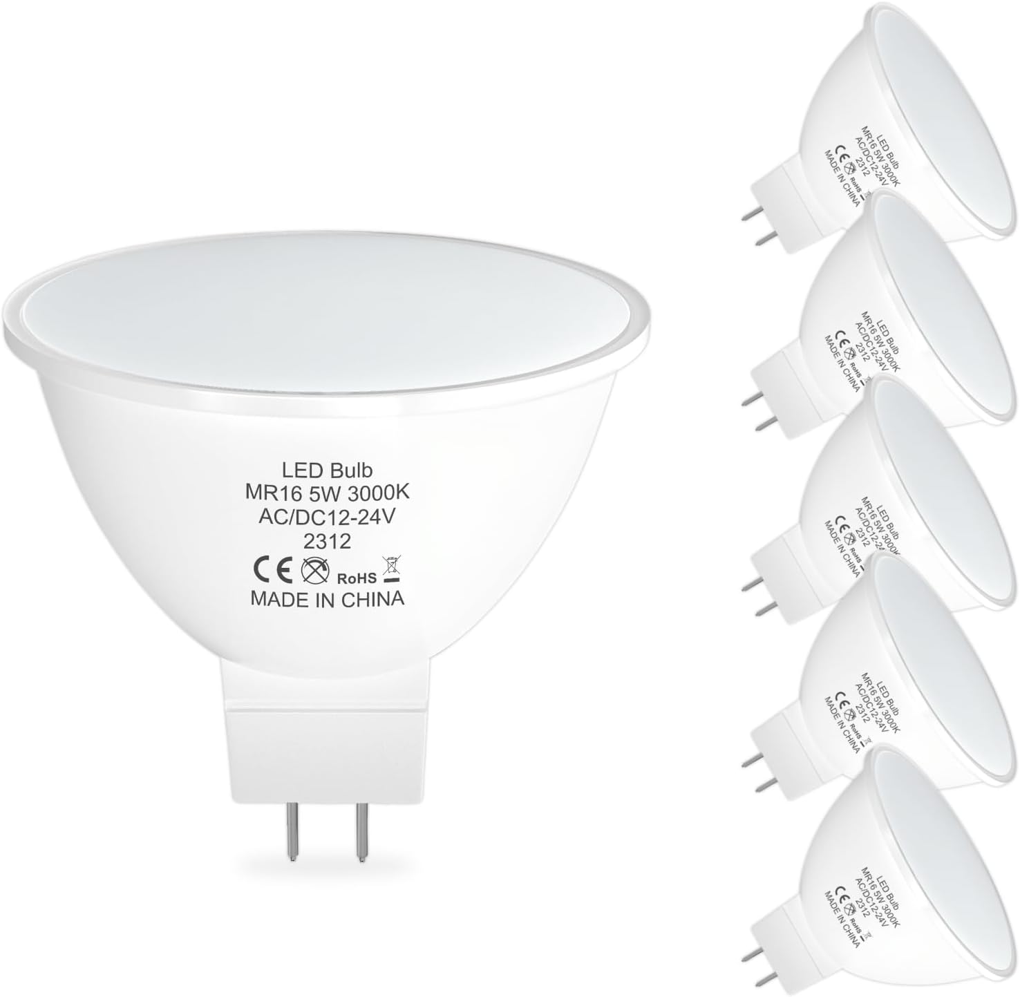 MR16 6-Pack 5W/7W 120° Flood Beam Angle  12V-24V Low Voltage LED Bulbs Package  Energy Saving Waterproof Light CE & RoHS Certified