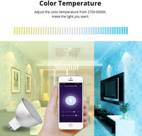 MR16 RGBCW 2700K-6000K 5W Smart WIFI LED Light Bulb, Energy Saving Color Changing 12V Outdoor LED Bulb Compatible with Alexa, Google Assistant, and Siri