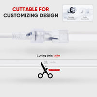 SLN06 Dotless Neon LED Strip Light 110-130V 8mm (W) x 16mm (H) IP65 Outdoor Rated Dimmable High Voltage Silicone Strip Light with Mounting Clips, Screws with Power Cable