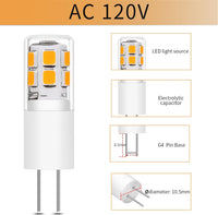 10 Pack G4 1.3W Bi Pin 3000K/6000K LED Ceramic Capsule 120V Line Voltage Bulb Energy Efficient Light