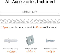 AC04 Plaster-In Drywall Trimless Recessed Track Aluminum Channel 3.3FT/1M and 6.6FT/2M a For Max 13mm LED Strip Lights Pack of 10