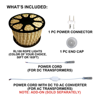 RL100 Luces de cuerda LED de bajo voltaje 50 pies para exteriores IP65 3000K, 5000K, multicolor RGB, rosa, púrpura, rojo, amarillo, azul, verde