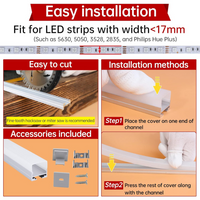 AC15 Spotless Aluminum Channel with Hanging Wire 3.3FT/1M For Max 17mm Width LED Strip Lights Pack of 5 and 10