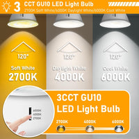 6-Pack MR16 5W 120V GU10 LED Bulbs 500LM 3CCT 2700K/4000K/6000K Non-Dimmable Energy Saving Light 120 Degree Beam Angle Line Voltage