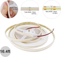 SLD25 Dotless Linear LED Dimmable, 6000K Cool White 4.27W/ft 16.4ft COB Strip Lights IP67 Waterproof Low Voltage 12mm DC12V/24V Diffused Tape Light