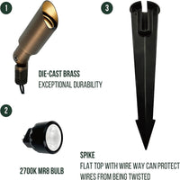 SPBA11 MR8 Mini Brass Spotlight with Fixed Shroud Low Voltage Outdoor Lighting